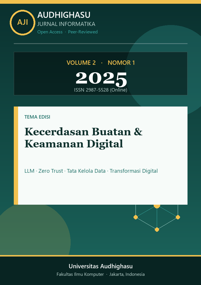 Sampul Audhighasu Jurnal Informatika Vol. 2 No. 1 (2025) — Kecerdasan Buatan & Keamanan Digital
